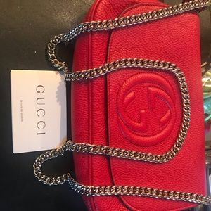 Authentic Red Gucci metal cross body. Like new